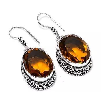 Ювелирные серьги ручной работы из серебра 925 пробы с драгоценным камнем медовый топаз 1,50 1.5 мёд