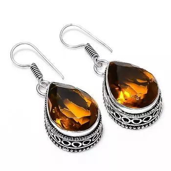 Ювелирные серьги ручной работы из серебра 925 пробы с драгоценным камнем медовый топаз 1,50 1.5 мёд