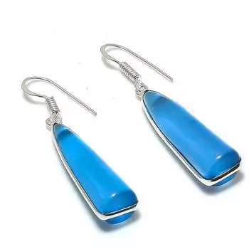 Ювелирные серьги ручной работы из серебра 925 пробы с синим халцедоном 1,97 дюйма h2p77