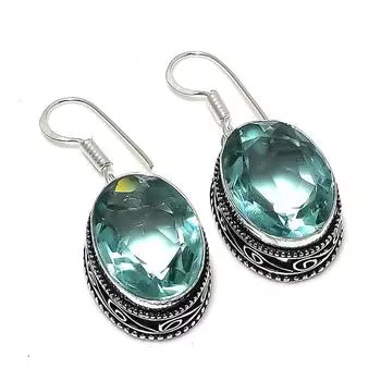 Ювелирные серьги ручной работы из серебра 925 пробы с драгоценным камнем Aqua Apatite 1,50 1.5 цвет морской волны