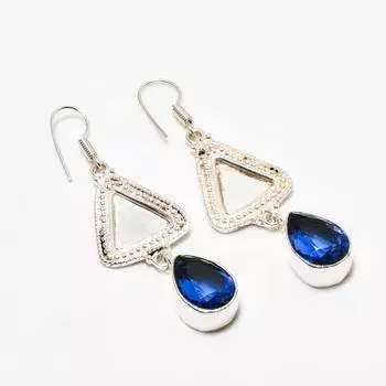 Ювелирные серьги ручной работы из швейцарского синего топаза с серебряным покрытием 925 пробы 2,27 дюйма