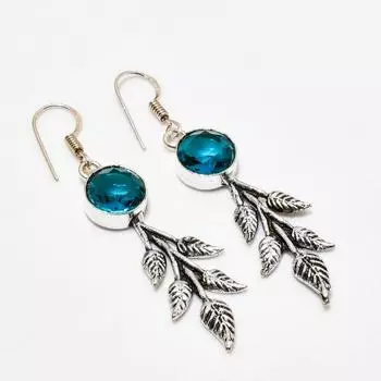 Ювелирные серьги ручной работы из швейцарского синего топаза с серебряным покрытием 925 пробы 2,27 дюйма