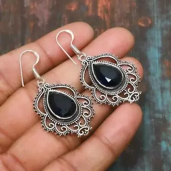 Ювелирные серьги ручной работы из стерлингового серебра 925 пробы с лондонским голубым топазом на День Благодарения 1.77 Inches синий