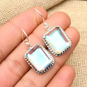 Ювелирные серьги ручной работы из стерлингового серебра 925 пробы с радужным мистическим топазом и драгоценным камнем для нее 1.6 Inches белый