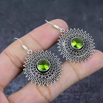 Ювелирные серьги ручной работы из стерлингового серебра 925 пробы с натуральным драгоценным камнем перидот 2 дюйма h2D42