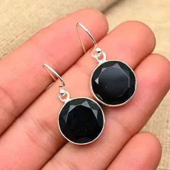 Ювелирные серьги ручной работы из стерлингового серебра 925 пробы с черной шпинелью и драгоценным камнем для нее 1.4 Inches чёрный