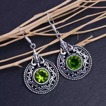 Ювелирные серьги ручной работы из стерлингового серебра 925 пробы с натуральным драгоценным камнем перидот 2 дюйма g2F75