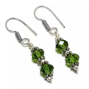 Ювелирные серьги ручной работы из стерлингового серебра 925 пробы с натуральным драгоценным камнем перидот 1,77 дюйма H5j28