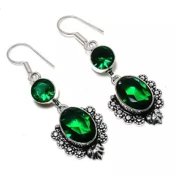 Ювелирные серьги ручной работы из стерлингового серебра 925 пробы с натуральным драгоценным камнем перидот 2,13 дюйма E9p44