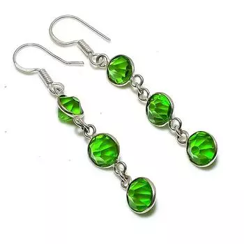 Ювелирные серьги ручной работы из стерлингового серебра 925 пробы с натуральным драгоценным камнем перидот 2,36 дюйма g9Q28