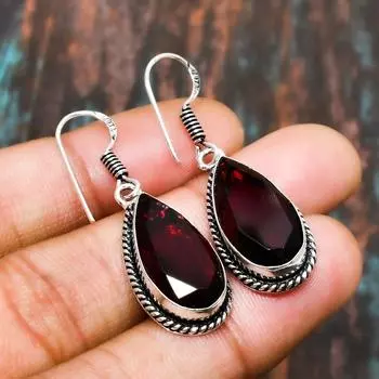 Ювелирные серьги ручной работы из стерлингового серебра 925 пробы с роскошным мозамбикским гранатом и драгоценными камнями 1.51 Inches красный