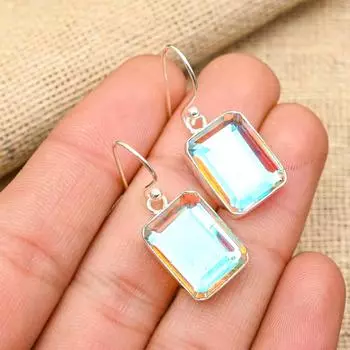 Ювелирные серьги ручной работы из стерлингового серебра 925 пробы с мистическим топазом для нее 1.50 Inches белый