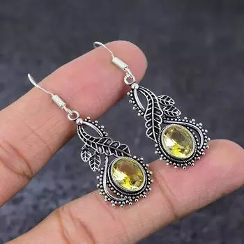 Ювелирные серьги ручной работы из стерлингового серебра 925 пробы с натуральным цитрином 2 дюйма V9e87