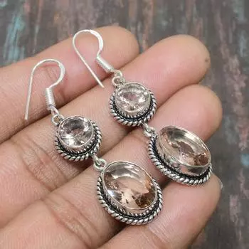 Ювелирные серьги ручной работы из стерлингового серебра 925 пробы с морганитом из драгоценного камня для женщин 1.97 Inches