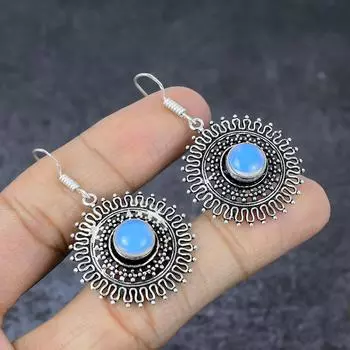 Ювелирные серьги ручной работы из стерлингового серебра 925 пробы с натуральным молочным опалом 2 дюйма V5c77