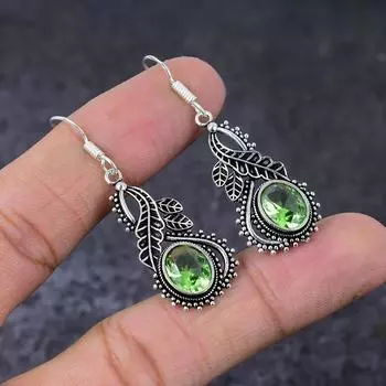 Ювелирные серьги ручной работы из стерлингового серебра 925 пробы с натуральным драгоценным камнем цаворит 2 дюйма d8k54