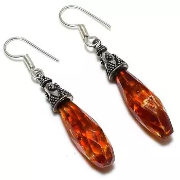 Ювелирные серьги ручной работы из стерлингового серебра 925 пробы с натуральным цитрином 2,17 дюйма v0U84