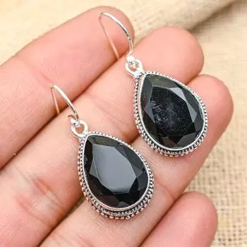 Ювелирные серьги ручной работы из стерлингового серебра 925 пробы с черной шпинелью и драгоценным камнем для нее 1.60 Inches оранжевый