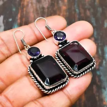 Ювелирные серьги ручной работы из стерлингового серебра 925 пробы с аметистом и драгоценными камнями для женщин 2.00 Inches фиолетовый