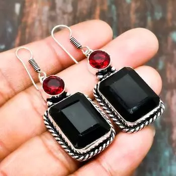 Ювелирные серьги ручной работы из стерлингового серебра 925 пробы с черной шпинелью и драгоценными камнями 2.00 Inches