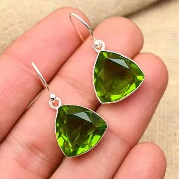 Ювелирные серьги ручной работы из стерлингового серебра 925 пробы с драгоценным камнем перидот для женщин 1.4 Inches зелёный