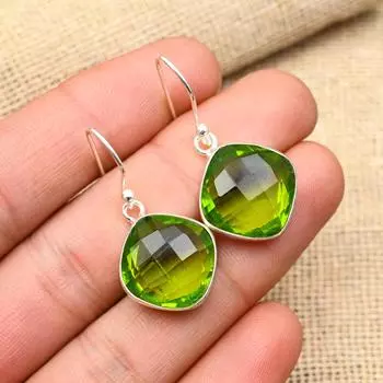 Ювелирные серьги ручной работы из стерлингового серебра 925 пробы с драгоценным камнем перидот для женщин 1.5 Inches зелёный