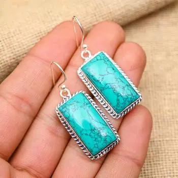 Ювелирные серьги ручной работы из стерлингового серебра 925 пробы с бирюзовым драгоценным камнем Pretty Santa Rosa 2 Inches синий