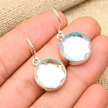 Ювелирные серьги ручной работы из стерлингового серебра 925 пробы с радужным мистическим топазом и драгоценным камнем для нее 1.4 Inches белый