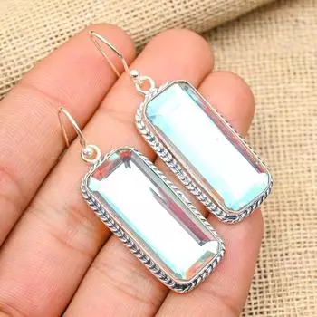 Ювелирные серьги ручной работы из стерлингового серебра 925 пробы с радужным мистическим топазом и драгоценным камнем для нее 2 Inches белый