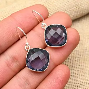 Ювелирные серьги ручной работы из стерлингового серебра 925 пробы с драгоценным камнем иолит для нее 1.5 Inches синий