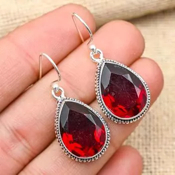 Ювелирные серьги ручной работы из стерлингового серебра 925 пробы с красным гранатом и драгоценным камнем для женщин 1.60 Inches красный