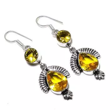 Ювелирные серьги ручной работы из стерлингового серебра 925 пробы с натуральным цитрином 2,25 дюйма o1b04