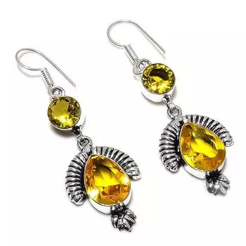 Ювелирные серьги ручной работы из стерлингового серебра 925 пробы с натуральным цитрином 2,25 дюйма B5i29