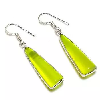 Ювелирные серьги ручной работы из стерлингового серебра 925 пробы с натуральным зеленым халцедоном 1,97 дюйма u4M31