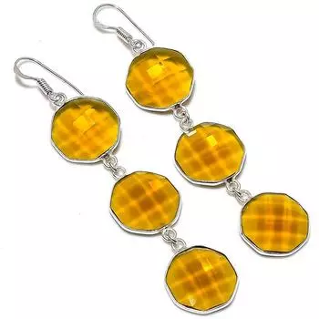 Ювелирные серьги ручной работы из стерлингового серебра 925 пробы с натуральным цитрином 3,23 дюйма c5a45