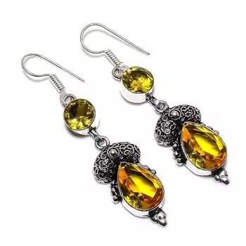 Ювелирные серьги ручной работы из стерлингового серебра 925 пробы с натуральным цитрином 2,25 дюйма y4N95