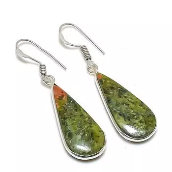 Ювелирные серьги ручной работы из стерлингового серебра 925 пробы с натуральным драгоценным камнем унакитом 1,81 дюйма m3W42