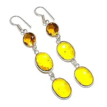 Ювелирные серьги ручной работы из стерлингового серебра 925 пробы с натуральным цитрином 3,07 дюйма c0H27