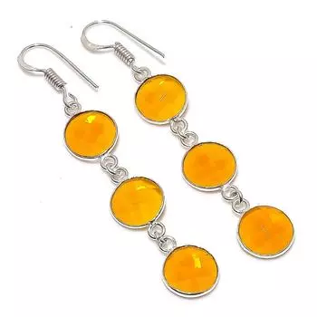 Ювелирные серьги ручной работы из стерлингового серебра 925 пробы с натуральным цитрином 2,60 дюйма T7y14