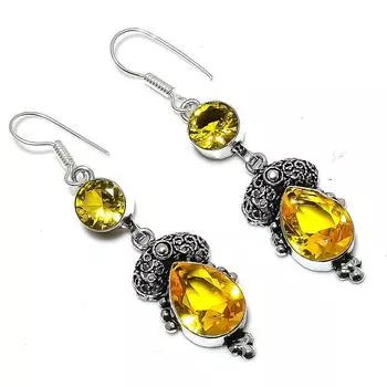 Ювелирные серьги ручной работы из стерлингового серебра 925 пробы с натуральным цитрином 2,36 дюйма M3b69