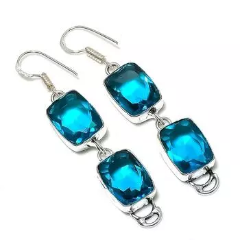 Ювелирные серьги ручной работы из стерлингового серебра 925 пробы с голубым топазом 2,52 дюйма C2Z73