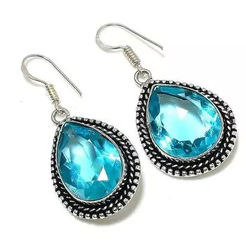 Ювелирные серьги ручной работы из стерлингового серебра 925 пробы с голубым топазом 1,97 дюйма y6u74