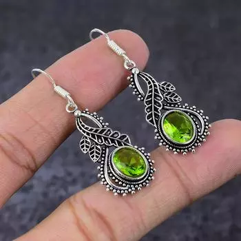 Ювелирные серьги ручной работы из стерлингового серебра 925 пробы с натуральным драгоценным камнем перидот 2 дюйма y7j98