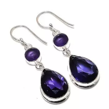 Ювелирные серьги ручной работы из стерлингового серебра 925 пробы с аметистовым камнем 2,17 дюйма M1u62