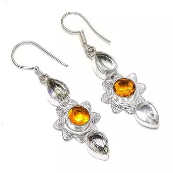 Ювелирные серьги ручной работы из стерлингового серебра 925 пробы с натуральным цитрином 2,36 дюйма U5e65