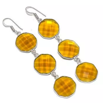 Ювелирные серьги ручной работы из стерлингового серебра 925 пробы с натуральным цитрином 3,23 дюйма A4e52