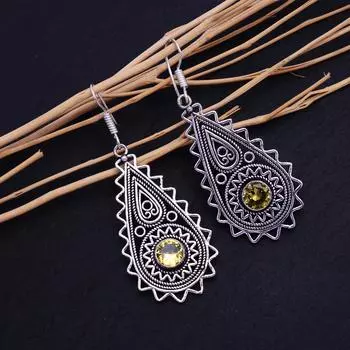 Ювелирные серьги ручной работы из стерлингового серебра 925 пробы с драгоценным камнем цитрином 2,30 дюйма H0I05