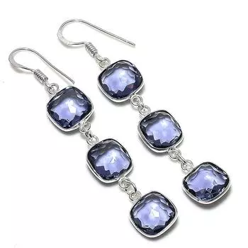 Ювелирные серьги ручной работы из стерлингового серебра 925 пробы с аметистовым камнем 2,44 дюйма R8n09