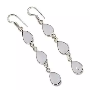 Ювелирные серьги ручной работы из стерлингового серебра 925 пробы с натуральным белым халцедоном 2,84 дюйма s8B68