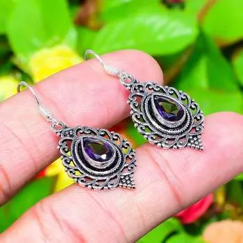 Ювелирные серьги ручной работы из стерлингового серебра 925 пробы с аметистовым камнем 1,62 дюйма K1Z50